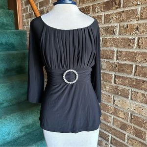 VTG Y2K 90s Metal Ring Cinch Waist Babydoll Milkmaid Slinky Blouse